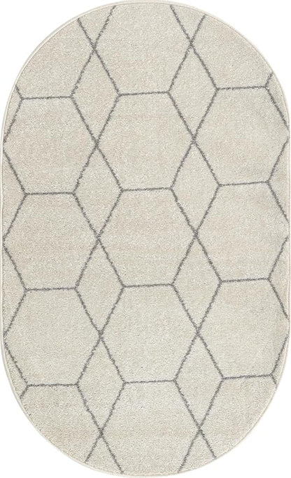 Unique Loom Trellis Frieze Collection Area Rug - Geometric (3' x 5' Oval, Ivory/ Gray)