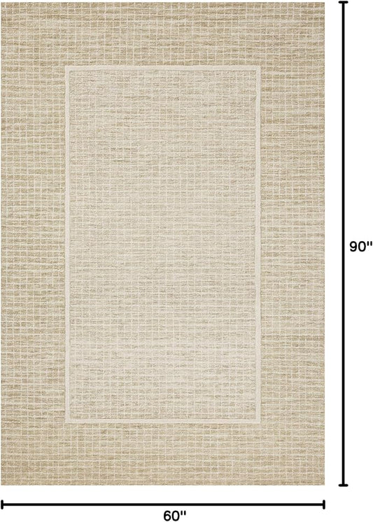 Loloi Chris Loves Julia Briggs Collection, Wheat & Ivory, 5'-0" x 7'-6" Area Rug – Minimal Gritted Design Area Rugs for Living Room Bedroom Entryway & Hallway No Shed High Traffic Home Decor Rug