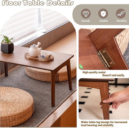 Wooden Folding Coffee Table No Assembly Low Collapsible Japanese Floor Table Small Spaces Tatami FoldableTable for Living Room Home Office (Walnut, Large)