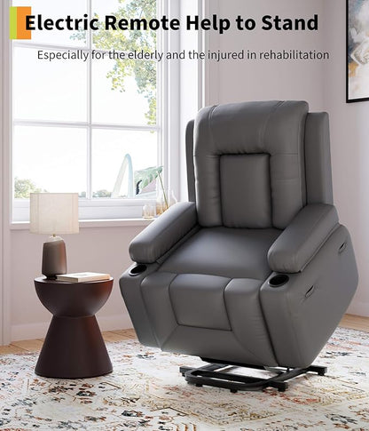 GarveeHome Power Lift Recliner Chair - Heat and Massage, Faux PU Electric Lift Recliner for Elderly & Mobility Impaired, Adjustable Back and Legs, Heavy Duty Lift Chair for Seniors
