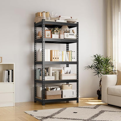 Yaheetech Storage Shelves 5 Tier Garage Shelving Heavy Duty Garage Shelves Adjustable Metal Shelving Unit Utility Rack Industrial Shelving for Warehouse Pantry Closet, 27.5" W x 12" D x 60" H, Black