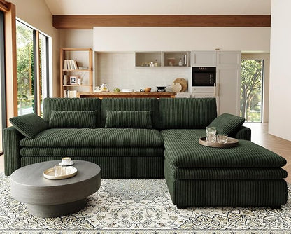 Belffin Large Modular Sectional Sofa with Deep Chaise, 104" Corduroy L Shaped Couch with 9" Soft Dual-Layer Seats Cushion for Living Room, Apartment, Green