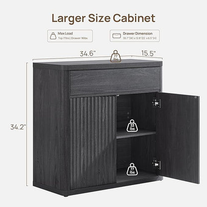 SICOTAS Buffet Cabinet with Storage - Accent Fluted Storage Cabinet with 4 Doors & 2 Drawers Sideboard Credenza Buffet Table Console Cabinets for Living Room Kitchen Dining Room Entryway Office