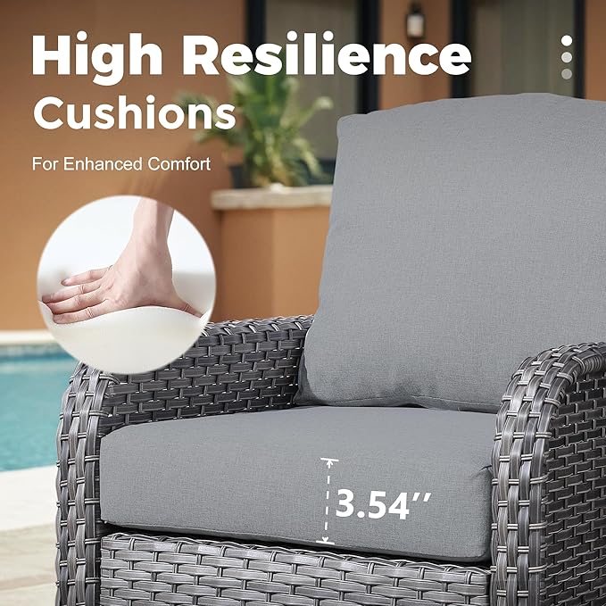 4 Pieces Wicker Patio Furniture - All-Weather PE Wicker Outdoor Conversation Bistro Set Loveseat Chairs with Table,Outdoor Rattan Sofa Chair High Back Deep Seating,Grey