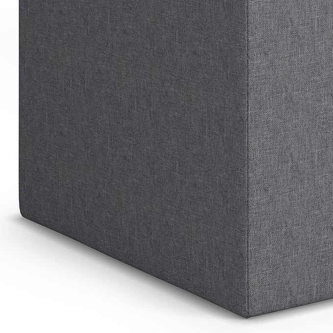 SIMPLIHOME Rockwood 18 inch Wide Contemporary Square Cube Storage Ottoman with Tray in Slate Grey Linen Look Fabric, Assembled, For the Living Room, Entryway and Family Room