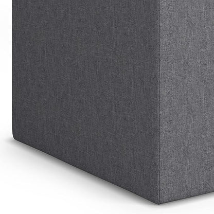 SIMPLIHOME Rockwood 18 inch Wide Contemporary Square Cube Storage Ottoman with Tray in Slate Grey Linen Look Fabric, Assembled, For the Living Room, Entryway and Family Room