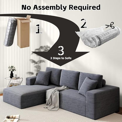 107" Boneless Couch, Sectional Couchs for Living Room & Bedroom, Cloud Couch with L-Shape Chaise Modern Modular Sofa with Deep Seat, No Assembly Required (Soft Gray)