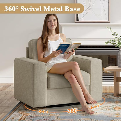 360 Degree Rotation Swivel Accent Sofa Chairs Set of 2, 36'' Width Oversized Armchairs in Linen Living Room,Reading,Office(Beige)