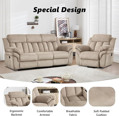CANMOV Recliner Sofa Set, Oversize Power Lift Recliner Chair and Manual Loveseat with Overstuffed Armrest for Living Room,Bedroom Furniture,Office,1+3 Seat Light Brown