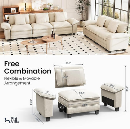 PHI VILLA Cloud Modular Couches Sets, 2 Pieces Comfy Sectional Sofa Set with Loveseat, 5-Seater Upholstered Couch for Living Room, Chenille Fabric, Beige