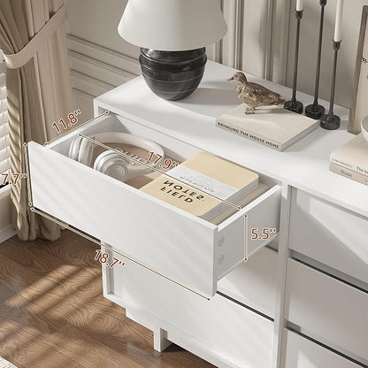 White Dresser for Bedroom, 59" Wide 9 Drawer Dresser, Mid Century Modern Dressers Chest of Drawers, Wooden Large Dressers for Bedroom, Closet