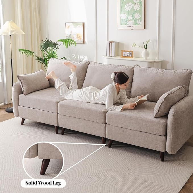 104'' Modular Sectional Sofa with All Seats Storage,Oversized 3-Seater Comfy Cloud Couches with Deep Seat,Big Couch for Living Room,Bedroom,Velet,Khaki
