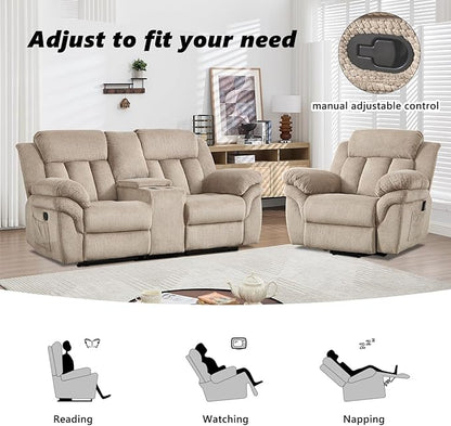 CANMOV Recliner Sofa Set, Oversize Power Lift Recliner Chair and Manual Loveseat with Overstuffed Armrest for Living Room,Bedroom Furniture,Office,1+2 Seat Light Brown
