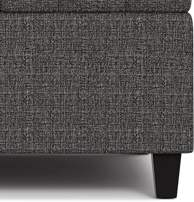 SIMPLIHOME Harrison 30 inch Wide Transitional Square Small Coffee Table Storage Ottoman in Ebony Tweed Polyester, Assembled, for The Living Room and Bedroom