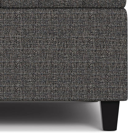 SIMPLIHOME Harrison 30 inch Wide Transitional Square Small Coffee Table Storage Ottoman in Ebony Tweed Polyester, Assembled, for The Living Room and Bedroom
