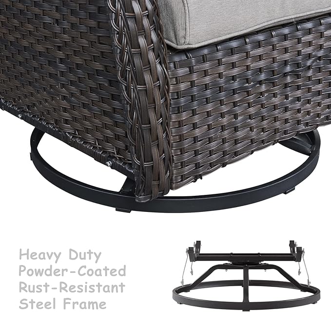 HUMMUH Outdoor Swivel Rocker Wicker Patio Chairs High Back PE Rattan Glider Chairs 4PCS Patio Furniture Set(Brown,Beige)