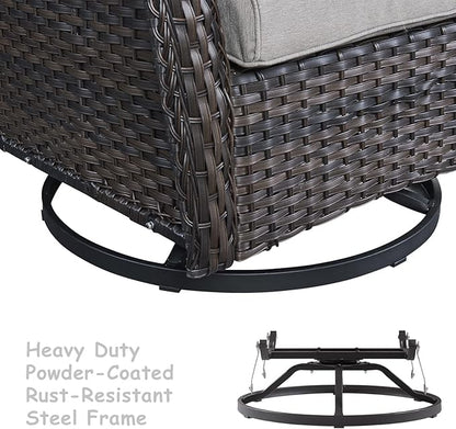 HUMMUH Outdoor Swivel Rocker Wicker Patio Chairs High Back PE Rattan Glider Chairs 4PCS Patio Furniture Set(Brown,Beige)