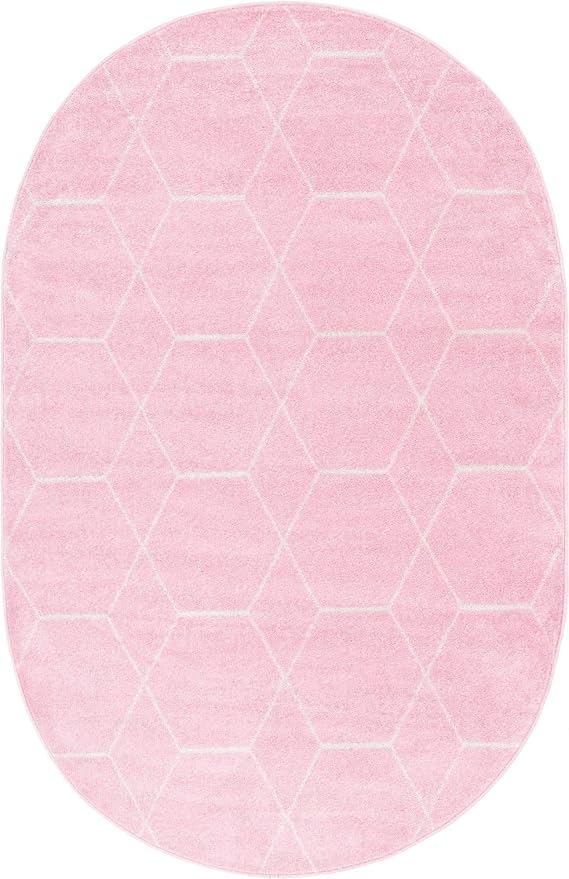 Unique Loom Trellis Frieze Collection Area Rug - Geometric (5' x 8' Oval, Light Pink/ Ivory)