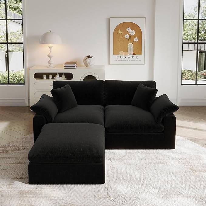 Cloud Modular Sectional Sofa,2 Seat Down Filled Sofa 78.6" Minimalist Sofa,Cover Washable and Replaceable Couches for Living Room,Sectional Sofa Deep Seat Black