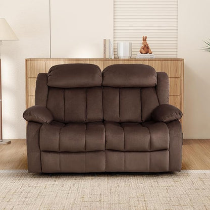 INZOY Manual Loveseat Recliner Sofa with Padded Armrest, Wall-Hugger 2 Seat Reclining Love Seat Couches with Overstuffed Back, Double Seater Reclining Chair for Living Room Theater Seating, Brown