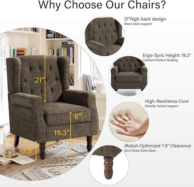 Lumibee High Back Accent Chair,Upholstered Wingback Armchair with Solid Wood Legs for Small Spaces,Comfy Single Sofa Chair for Living Room,Bedroom,Office-Taupe