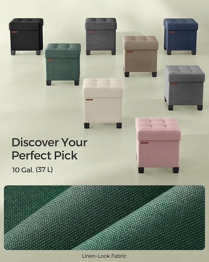 SONGMICS Storage Ottoman, Small Ottoman Foot Rest with Legs, 15 x 15 x 15.7 Inches Foot Stool, Load up to 660 lb, for Living Room, Bedroom, Dorm, Retro Green ULSF014C01