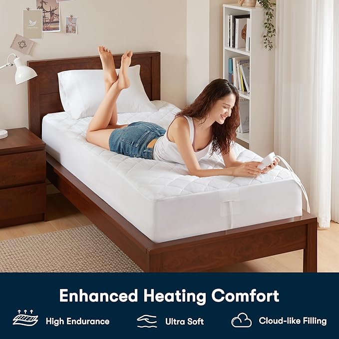 Serta Multi-Zone Heated Mattress Pad – Single Controller for Personalized Body & Foot Warmth, 10 Heat Settings, Auto Shut-Off, Soft Microfiber, Machine Washable, 15" Deep Pocket – Twin Size