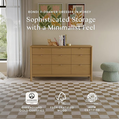 Babyletto Bondi 9-Drawer Baby Dresser for Nursery - GREENGUARD Gold Certified - Wooden Chest of Drawers for Kids, Boys & Girls - Assembled Sustainable Wood Kids Dresser for Bedroom - Honey