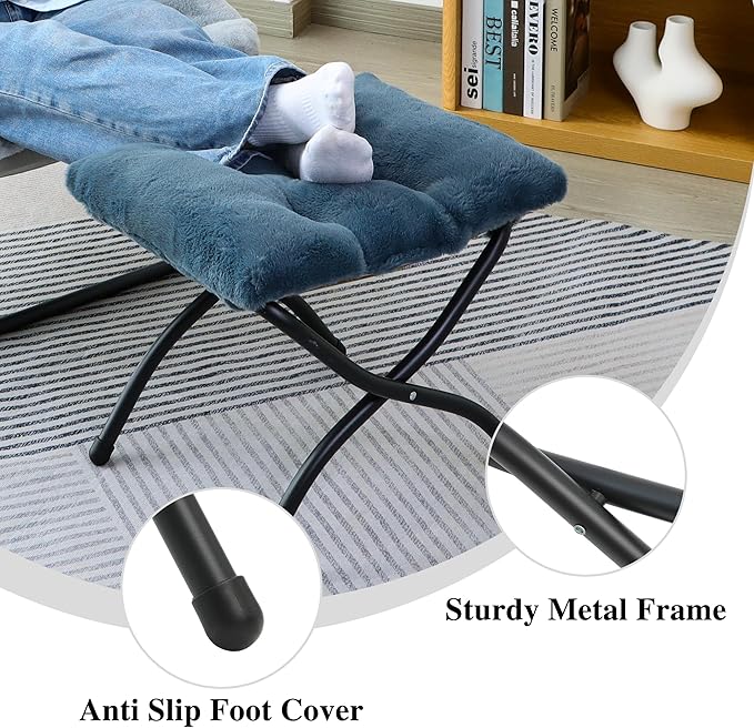15"(H) Folding Ottoman, Foldable Footrest Stool, Portable Small Foot Stool for Couch, Collapsible Foot Rest Ottoman for Sofa, Accent Padded Ottomans for Living Room, Bedroom, Navy Blue