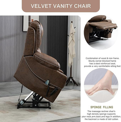 Large Power Lift Recliner Chair Sofa with Massage and Heat for Big and Tall Elderly,Infinite Positions,Dual Motor,Cup Holders,Extended Footrest,Air Leather Home Theater Seat