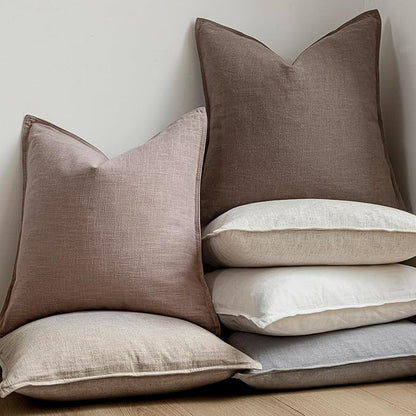 Foindtower Set of 2, Decorative Linen Soild Throw Pillow Covers Soft Accent Euro Cushion Case Boho Farmhouse Pillowcase for Chair Couch Sofa Bedroom Living Room Home Decor 24 x 24 Inch Dusty Pink
