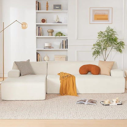 107" Modular Sectional Sofa, Boneless Couch Sponge Sofa for Living Room, High Density Sponges Cloud Couch,Modular L-Shape Sofa with Chaise, (Beige)