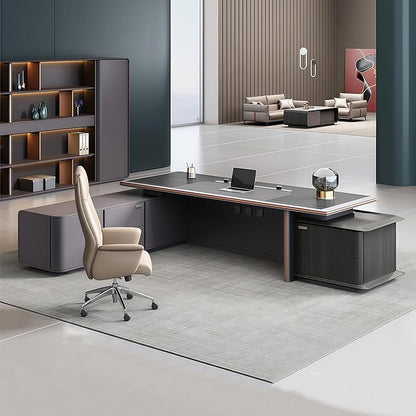 Modern Executive Desk, 133.9 inch L Shaped Desk with Storage, L Shape Corner Desk Drawers and Lockable Storage No Installation Required Without Display Racks and Bookshelves