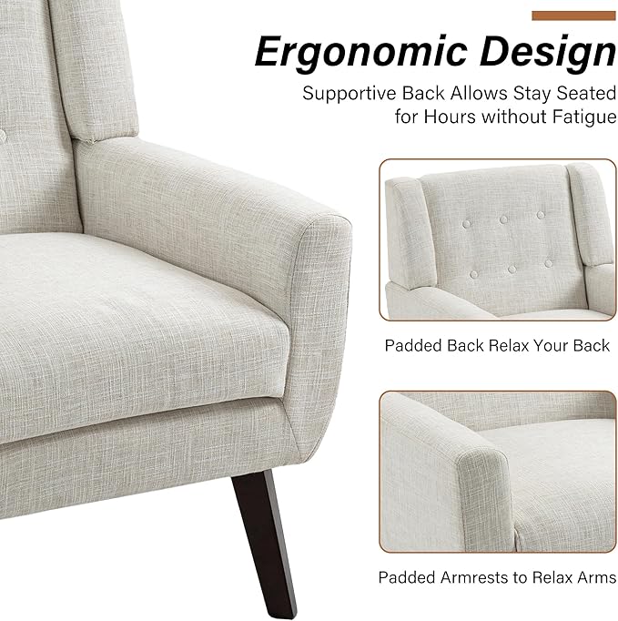Accent Chair, Modern Fabric Armchair for Living Room, Comfy Upholstered Arm Chair Tufted for Indoor Bedroom Office Room (Beige)