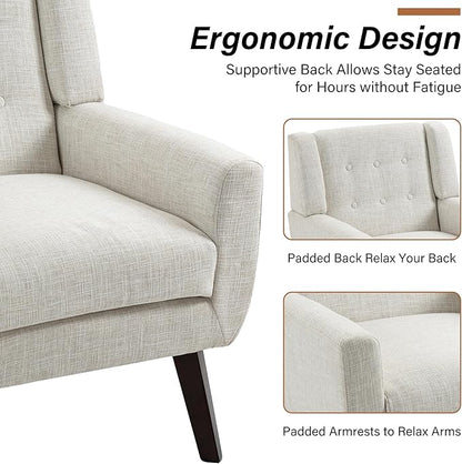 Accent Chair, Modern Fabric Armchair for Living Room, Comfy Upholstered Arm Chair Tufted for Indoor Bedroom Office Room (Beige)
