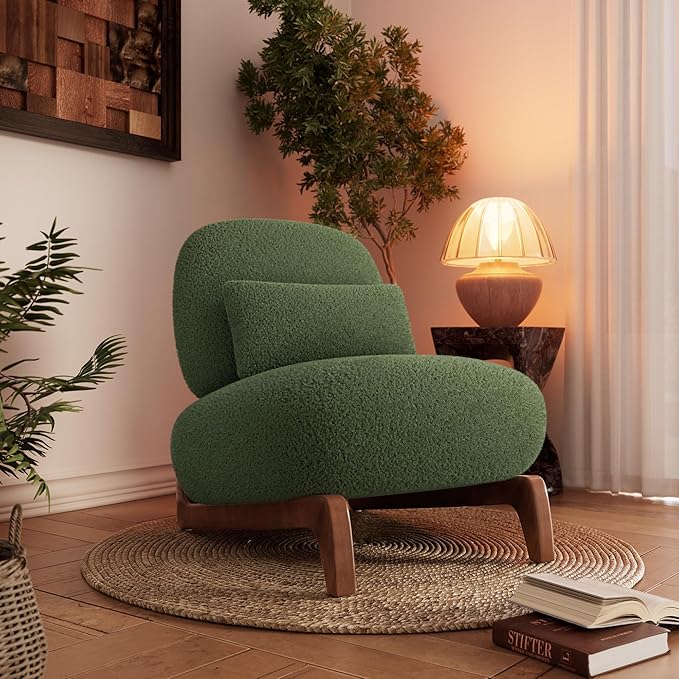 Morden Fort 3 Piece Cloud Couch Set, Modern Sherpa Boucle Sofa Set Skin-Friendly, Minimalist Upholstered Comfy Couches Sofas for Living Room, Armless Chair & Arm Chair & 3-Seater Sofa, Green