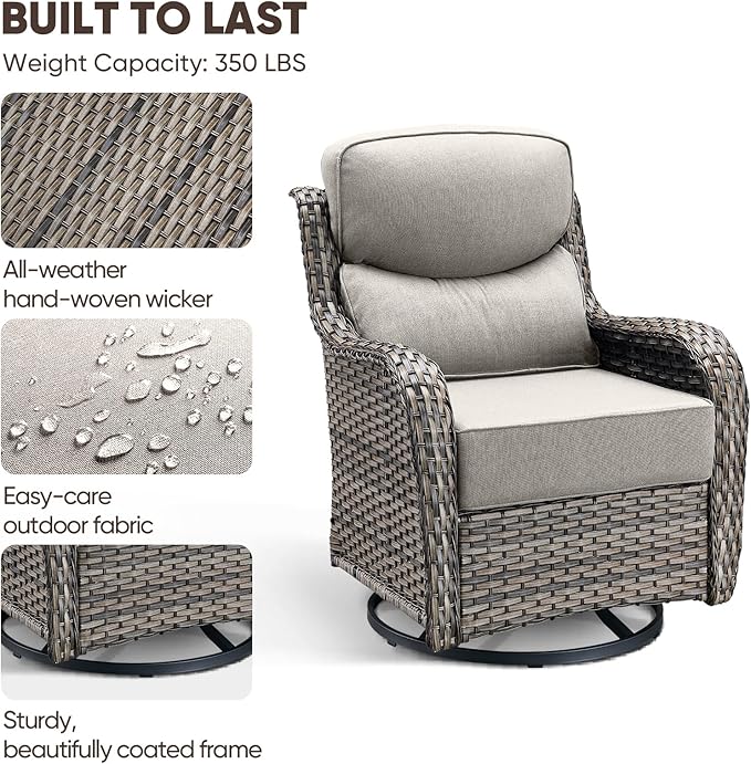 Swivel Patio Chairs Set of 2 with 6" Thick Cushion - Wicker Outdoor Swivel Rocker Patio Chairs, High Back Comfortable Outdoor Glider Chairs 360° Rotation Glider Gray Wicker - Beige Cushion