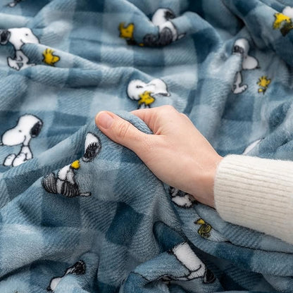 Berkshire Blanket Peanuts® VelvetLoft® Cute Character Snoopy Plush Throw Blanket,Peanuts Snoopy Everyday Buffalo Plaid Navy Tonal,Throw 55 in x 70 in (Official Peanuts® Product)