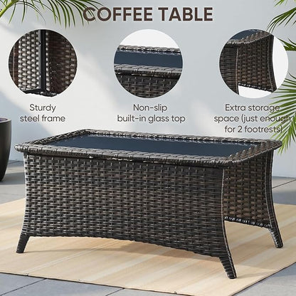 5-Piece Rotating Balcony Chair Set with 31-inch T-Shaped Wide backrest - Rattan Outdoor Rotating Balcony Chairs, Wide backrest Comfortable Outdoor Sliding Chair - Brown | Beige