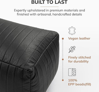 Anji Mountain 100% Handmade & Handcrafted Comfortable Home Décor Pouf Ottoman Footrest for Living Room, Bedroom, Nursery, Kidsroom, Patio Furniture - (22" x 12" x 10" - Black)