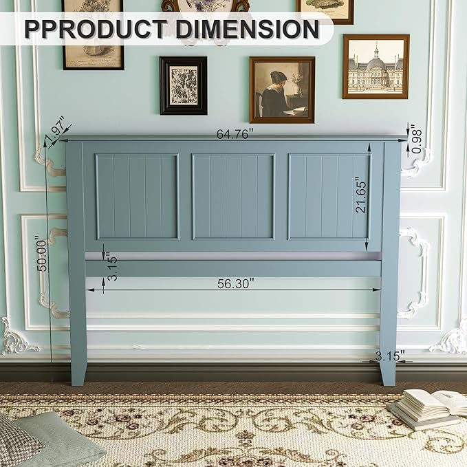 Scurrty Antique Style Wood Headboard Queen Size, Modern Headboard with Vintage Wood Frame, Bedroom Furniture (Blue)
