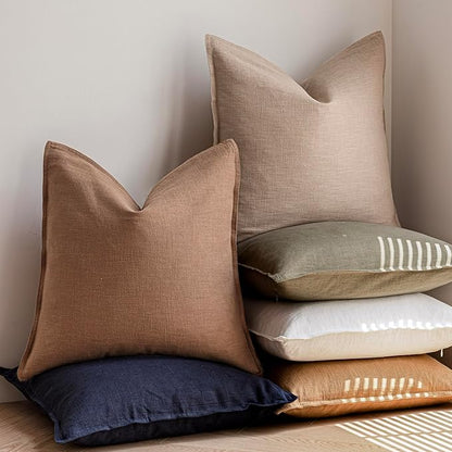 Foindtower Pack of 2, Decorative Linen Soild Throw Pillow Covers Soft Accent Cushion Case Farmhouse Neutral Pillowcase for Chair Couch Sofa Bedroom Living Room Home Decor 22 x 22 Inch Tan Beige
