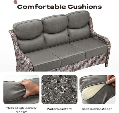 Rilyson Wicker Outdoor Patio Furniture Set - 6 Piece Patio Conversation Sets with Swivel Rocker Chairs, Ottomans, Sofa and Table, 6 inch Cushions, Deep Seating, for Porch Deck Brown/Grey
