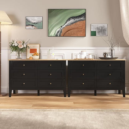 6 Drawers Black Dresser for Bedroom, 47" Wide Wood Modern Chest of Drawers, Shaker Style, Modular Dresser TV Stand for Bedroom, Living Room, Hallway (Black)