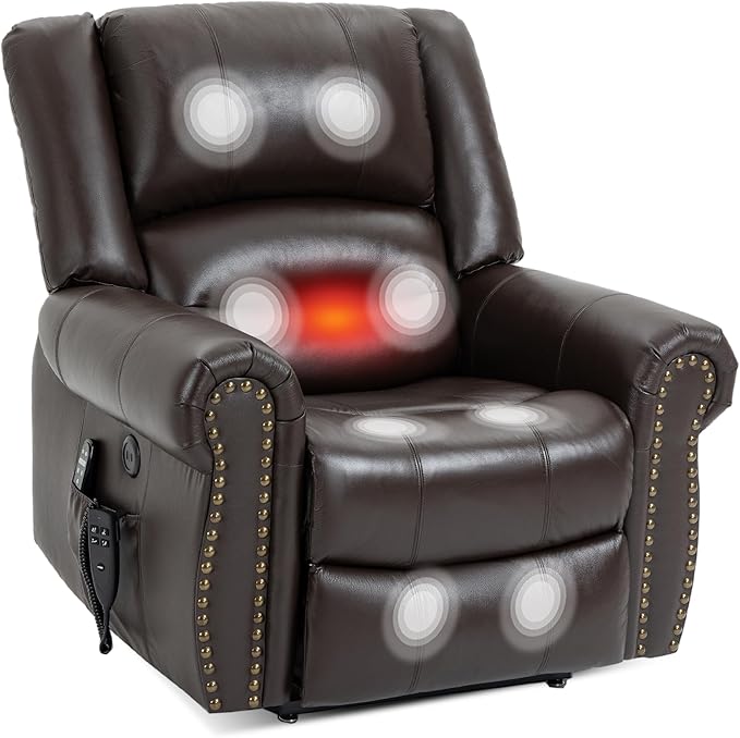 Recliner Chairs for Adults, Oversized Bedroom Chair with Massage, Sofa Chair Home Theater Seating with Lumbar Support, Lift Chair for Elderly, Nursery Chair for Living Room (Genuine Leather)