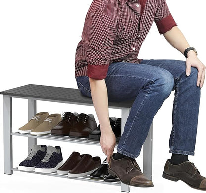 Simple Houseware Wood Top Shoe Storage Bench for Entryway, Grey