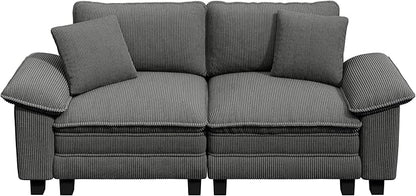 87" Cloud Modular Sectional Loveseat, 2-Seater w/Deep Seat & Removable Arms, Plush Corduroy for Small Living Room & Apartment - Gray