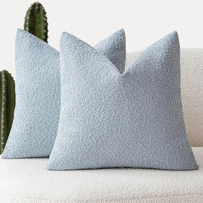Foindtower Set of 2, Decorative Textured Boucle Throw Pillow Covers Accent Solid Pillow Cases Neutral Soft Cozy Couch Cushion Case for Chair Sofa Bedroom Living Room Home Decor 24 x 24 Inch Light Blue