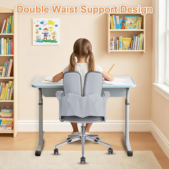 Ergonomic Office Chair Desk Chair Dual-backrest Computer Chair with Flexible Lumbar Support and Adjustable Height, 500lbs Extra Wide Seat with Wheels, for Home & Office Use Grey