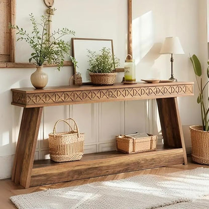Tribesigns Farmhouse Console Table, 70.9-Inch Extra Long Entryway Table with Storage, 2-Tier Narrow Sofa Table Behind Couch, Wooden Accent Table for Living Room, Hallway, Foyer, Rustic Brown